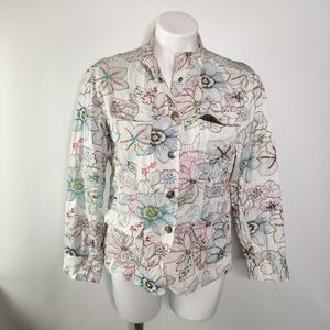 Chico's Jacket Floral Print Size 1 Snap Buttons